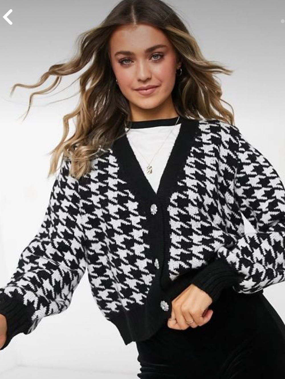 New Look Black and White Houndstooth Cardigan